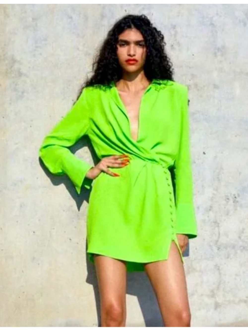 Zara Neon Green Draped Mini Dress – Size M (NWT)